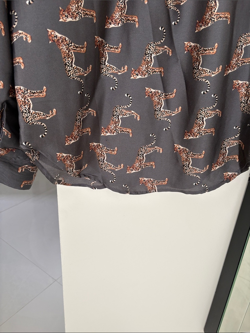 Aliceblue Charcoal Button-Up Shirt with Leopard Print - Picture 5 of 5